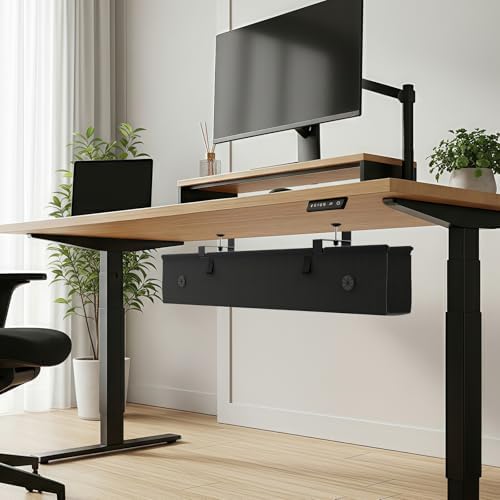 Under Desk Cable Management Tray, 30-inch No-Drill Cord Organizer with Anti-Sag Reinforced Base, Fabric Wire Management Hider for Standing Desk, Office & Gaming Accessories - Black - Image 2