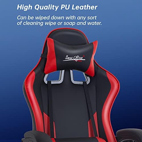 Gaming Chair Office Chair Desk Chair with Footrest Lumbar Support Headrest Armrest Task Rolling Swivel Ergonomic E-Sports Adjustable PC Gamer Chair (Red) - Image 4