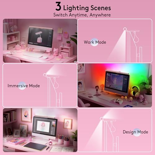 Quntis 20" Pink Monitor Light Bar with 15 RGB Modes, Flat & Curved Fits - Image 3