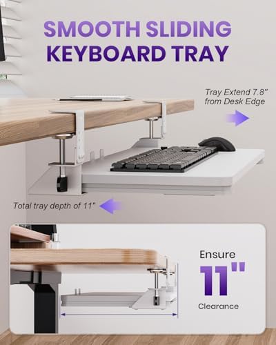 Ergonomic Mouse & Keyboard Tray Under Desk, 20x11.8 in Board, White - Image 4