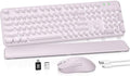 Wireless Keyboard and Mouse Combo, Backlit Round Keycaps, Retro Typewriter Keyboard with Magnetic Wrist Rest, USB-C Rechargeable & Tilt Legs, 2.4GHz Cordless for Mac Windows PC (Glowing Pastel Purple) by SABLUTE