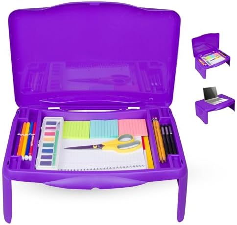 Folding Lap Desk - Foldable Table for Work, Study, Gaming, Arts, Crafts, School - Collapsible Laptop Tray with Storage Compartment - Portable Writing Station for Kids, Adults (Purple) by Unknown