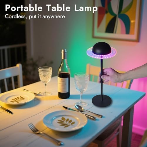 Wireless Bottle Lamp, Table Lamps - Remote Control, Touch Control, Inspiration from Saturn's Rings, Dynamic Table Lamps, Easy to Assemble, Sturdy Metal, Indoor - Image 3