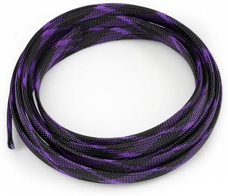 Braided Cable Sleeve, 16.4ft Expandable Mesh Cable Management Sleeve, Wear-Resistant Cord Protectors from Pets No Chew Flexible Wire Sleeving for Audio Video (Black and Purple, 3/8") by ConveniencetoYourLife