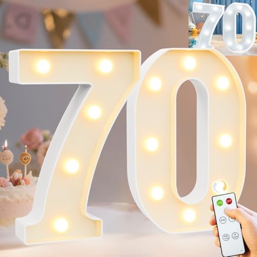 Pooqla 70th Birthday Decorations for Women Men, Decorative Marquee Numbers with Remote, Light Up 70 Sign for Party Backdrop 70th Wedding Anniversary Decor, Warm White and Cool White Number 70 by Pooqla