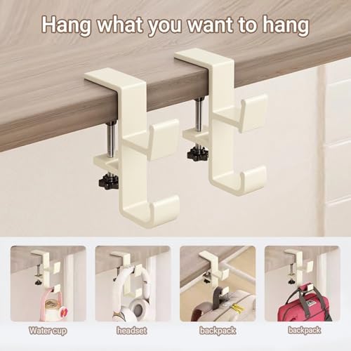 2-Pack Headphone Stand & Hook – Under Desk Headset Holder Clamp Mount for Gaming Headphones, Backpacks, Purses, Coats – Space-Saving Desk Accessories (White Dual Hook) - Image 5
