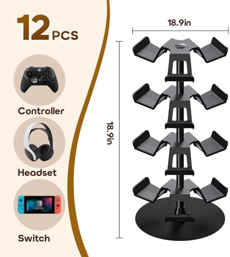 Nargos Universal Controller Holder for Xbox PS5 PlayStation 4 Switch Pro Gamepad, Rotating Headset Tree Stand Organizer, 4 Tier, Gamer Gifts - Image 2