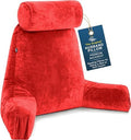 Husband Pillow Medium Reading Pillow with Arms - 23" Backrest for Sitting Up in Bed - Firm Support Bed Rest Pillow for Adults, Neck Roll, Removable Cover - TV, Reading, Lounging - Red by HusbandPillow