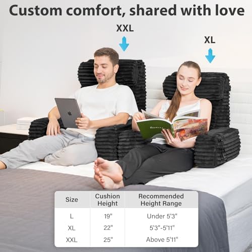 ENITYA 22" XL Back Pillow for Bed Sitting Up with Armrests & Big Pockets - Image 6