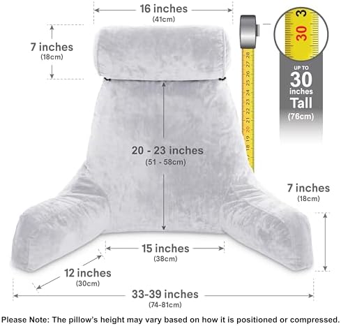 Husband Pillow XXL The Original for Adults - 30" Tall Backrest for Sitting Up in Bed - Firm Support Reading & Bed Rest Pillows for Adults, Neck Roll, Removable Cover - TV - Light Grey - Image 3