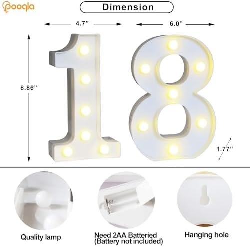 Pooqla 18th Birthday Decorations for Girls Boys, Decorative Marquee Numbers with Remote, Light Up 18 Sign for Party Backdrop 18th Wedding Anniversary Decor, Warm White and Cool White Number 18 - Image 5