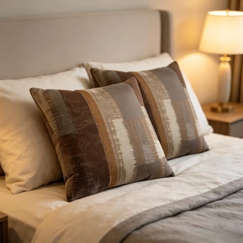 Decorative Throw Pillow Covers, Abstract Brushstroke Pattern in Brown and Gray Tones, Modern Artistic Design, Set of 2，18x18 Pillows Linen Pillowcase - Image 5