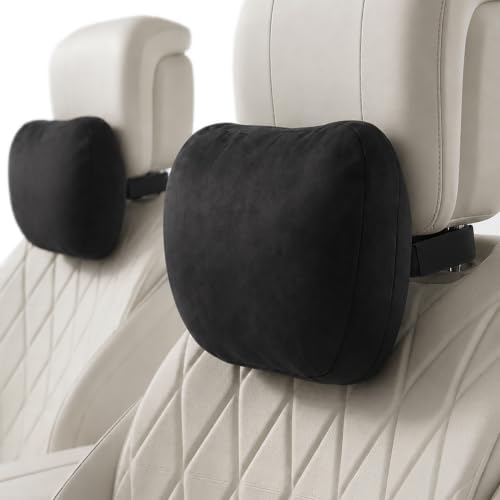 2 PCS Car Pillow for Driving Seat Soft Suede Headrest Neck & Lumbar Support | Universal Fit,Pain Fatigue Relief,Comfortable Plush,Elastic Adjustable Strap,Travel Sleep,Breathable Machine Washable Cover by GoodpillowBetterdriver