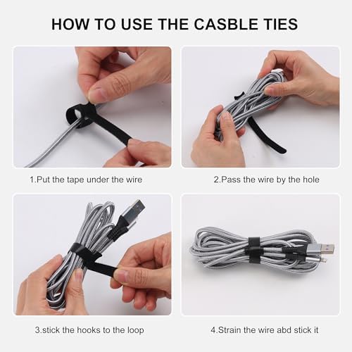 Nettbe Reusable Cable Ties, 60 PCS 8 Inches Adjustable Cord Straps Wire Organizer Cord Wrap and Hook Loop Cable Management - Image 3