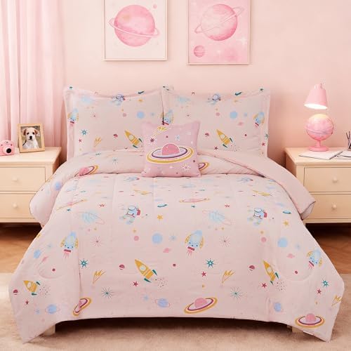 Full Size Bedding Sets for Girls - 4 Pieces Space Full Comforter Sets by KaleidoSpaceHomeCollection
