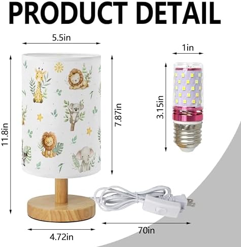 Safari Animal Kids Table Lamp 3 Color Dimmable Bedside Reading Night Light - Image 2
