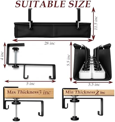 Anti-Sag Metal Base Under Desk Cable Tray, No Drill, 28inch Black - Image 6