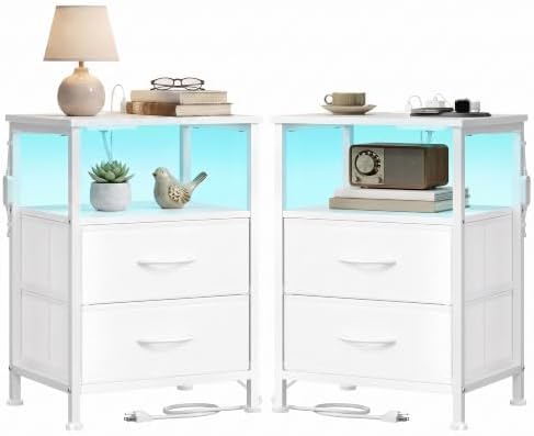 SONGMICS Nightstand with Charging Station, 2 Fabric Drawers by SONGMICSbySONGMICSHOME