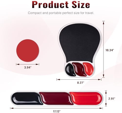 Ospelelf Mouse Pad with Wrist Rest Set Gel Ergonomic Keyboard Wrist Support Anti-Slip Rubber Bottom Office Women Desk Accessories for Computer, Laptop and Gaming, Black and Red - Image 6