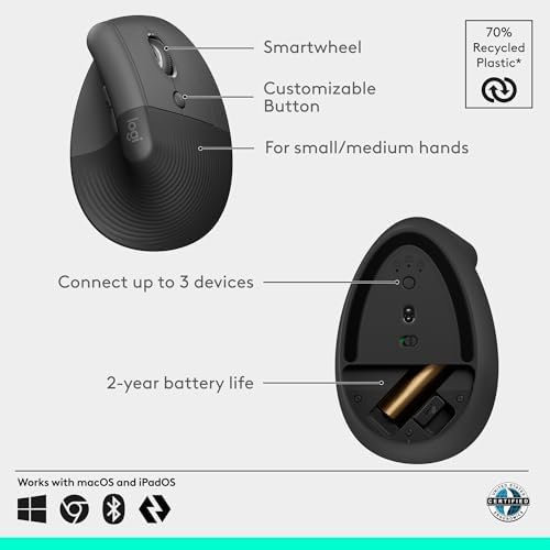 Logitech Lift Vertical Ergonomic Wireless Mouse - Graphite - Image 6