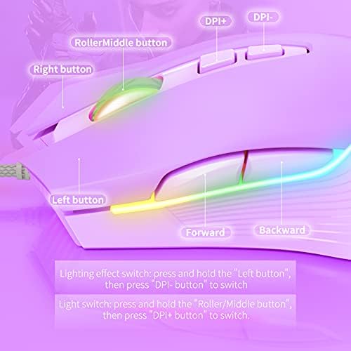 RGB Gaming Mouse Wired, 6400 DPI & 7 Buttons, Lilac - Image 6
