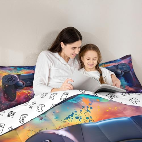 Feelyou Kids Boys Graffiti Gamer Comforter Full Size, Red Black Gaming Comforter Set for Funny Gamer Bedding Set Game Room Decor Duvet Set Microfiber Bed Set Quilt Set Bedding Collection - Image 6
