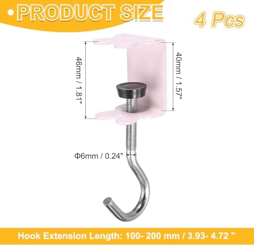 PATIKIL Desk Hook, 4Pcs Desk Mount Bag Holder Hook Rabbit J Hooks for Hanging Bag Backpack Under Desk Clamp Purse Adjustable Headphone Table Closet Door Under Counter, Pink - Image 2