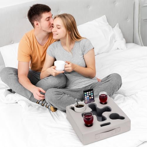 Couch Cup Holder Pillow, Light Grey - Image 4