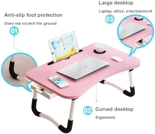 Lap Desk with Storage Drawer, Holders for Cup and Tablet for Kids and Adults, Tray Table with Foldable Legs, Laptop Bed Stand, Portable Standing Table for Sofa Couch Floor (23.6", Pink) - Image 5