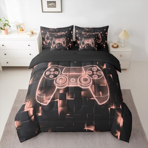 Erosebridal Queen Size Gamer Bedding Set 7 Piece for Boys Kids | Gaming Comforter Set Video Games Bed in A Bag with Flat and Fitted Sheet, Blush Pink Gamepad Bedding Comforter Sets - Image 2