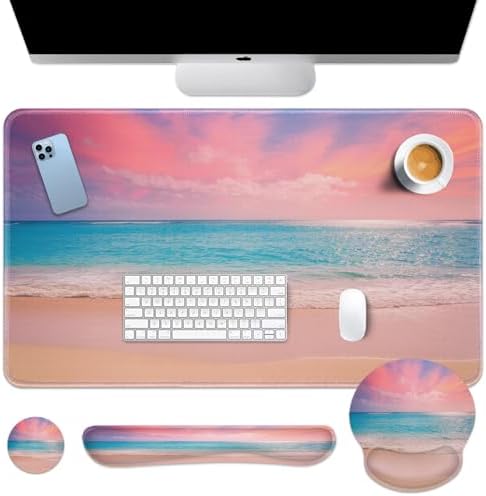 Arttown Keyboard Mouse Pad Set, 4 in 1 Desk Mat Set Beach Ocean Turquoise by Arttown