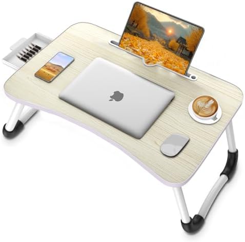 Fayquaze Portable Foldable Laptop Bed Desk with Storage Drawer and Cup Holder - Lap Desk Laptop Stand Tray Table for Eating, Reading and Working - Image 2