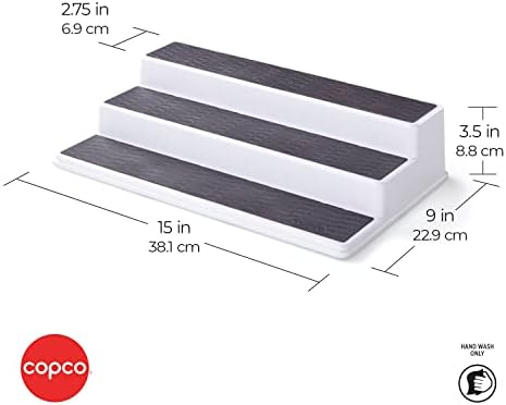 Copco 2555-0188 Non-Skid 3-Tier Spice Pantry Kitchen Cabinet Organizer, 15-Inch, White/Gray (Pack of 2) - Image 3