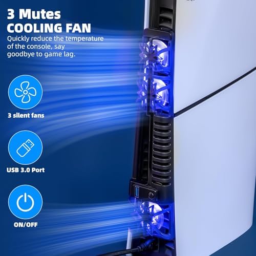 PS5 Slim Cooling Fan, 3-Speed Triple Fans with RGB Light & USB 3.0 Port - Image 4
