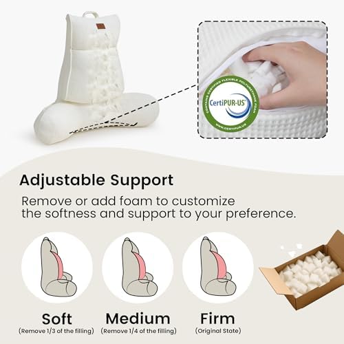 Adjustable Firmness Waffle Back Support Cooling Reading Pillow, Ivory, 29" - Image 2