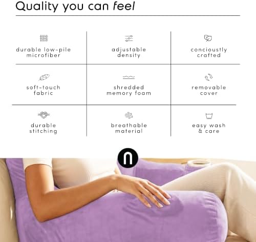 Nestl Reading Pillow for Bed, Back Pillow for Sitting Up in Bed, Lavender | 14” Backrest Pillow for Teens & Kids, Adjustable Support, Shredded Memory Foam Fill, OEKO-TEX, Use for Couch, Sofa, and Floor - Image 6