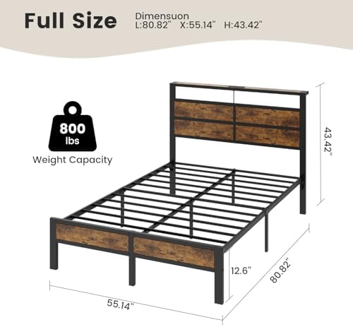 Full Size Metal Bed Frame with Storage Headboard, LED Lights - Image 2