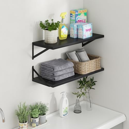 Axeman Deep Floating Shelves - 30 Inch Black Floating Shelves Set of 2-12 Inch Deep Wood Wall Shelves for Living Room Bathroom Kitchen - Image 2