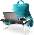 Nestl Teal Reading Pillow with Bed Desk for Laptop and Writing, Luxe Cut Plush Back Pillow for Sitting Up, Back and Arms Adjustable Support for Kids and Teens, Foldable Lap Desk for Bed 19x11” by Nestl