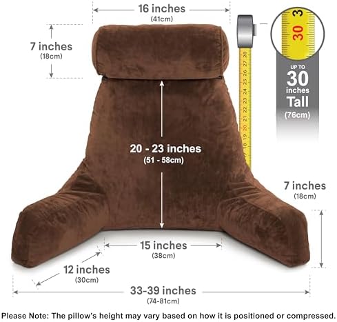 Husband Pillow XXL The Original for Adults - 30" Tall Backrest for Sitting Up in Bed - Firm Support Reading & Bed Rest Pillows for Adults, Neck Roll, Removable Cover - TV - Chocolate - Image 3