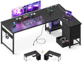 AODK 67" L Shaped Gaming Desk with 4 Drawers and Power Outlets, Black by AODK