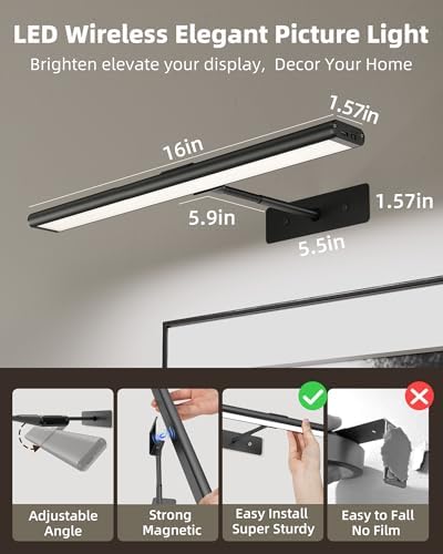 EZVALO Picture Light for Wall, 4800mAh Rechargeable Wireless Black Lights for Painting, 16In Dimmable Magnetic LED RGB Art Display Light, Colors Temperatures, for Gallery, Living Room, Hallway - Image 6