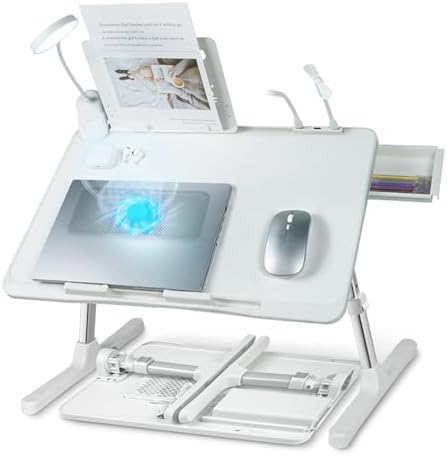 iXTRA Adjustable Laptop Lap Desk with Cooling Fan USB Light for Adults 60x40cm,White by IXTRA