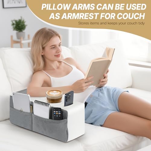 Reading Pillow for Bed Sitting Up Husband Pillow with Arms & Cup Holders - Image 3