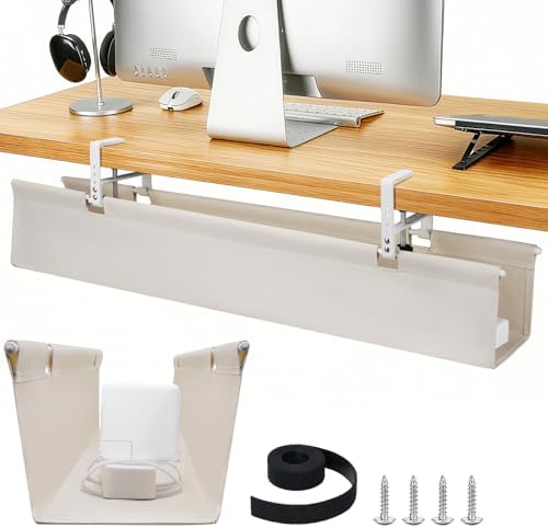SHUWEI 36" Under Desk Cable Management Tray, Premium Fabric Cable Management for Desk, Clamp/Screw Mount Cable Tray for Office and Home (Off White, 36" L) by SHUWEI