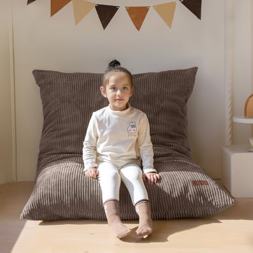 MAXYOYO 3 in 1 Kids Bean Bag Chair, Comfy Floor Sofa with Removed Cover | Convertible Chair Folds from Bean Bag to Lounger, Floor Couch with High-Density Foam Filling, Floor Sofa for Gaming, Brown by MAXYOYO