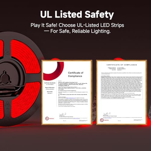 BTF-LIGHTING UL Listed Red Color 5mm Width FCOB COB LED Strip Light - Image 2