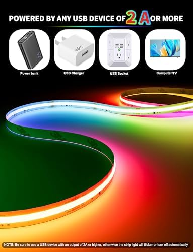 PAUTIX RGB Smart IC COB LED Strip Light USB 5V 6.56ft/2m,Work with Alexa/Google Assistant,Color Chasing UL-Listed Multicolor Flexible Tape LED Strip Light,for Cabinet,TV,Bedroom,Party DIY Decoration - Image 6