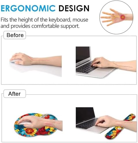 Keyboard Wrist Rest and Mouse Pad Wrist Support Set with Coaster,Ergonomic Mouse Pad,Comfortable for Easy Typing, Pain Relief,Memory Foam Keyboard Pad Set for Laptop Mac,Colorful Petals - Image 5