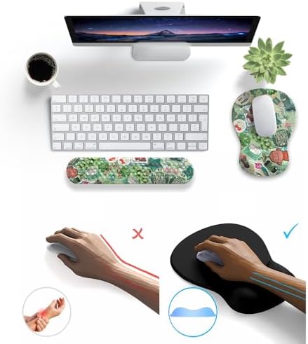 Mint Green Keyboard Wrist Rest Support Mouse Pad&Keyboard Set, Cute Green Ergonomic Mousepad Non-Slip Base Desk/Office Pain Relief&Easy Typing Pad with Neoprene Cloth&Raised Curved Memory Foam - Image 6